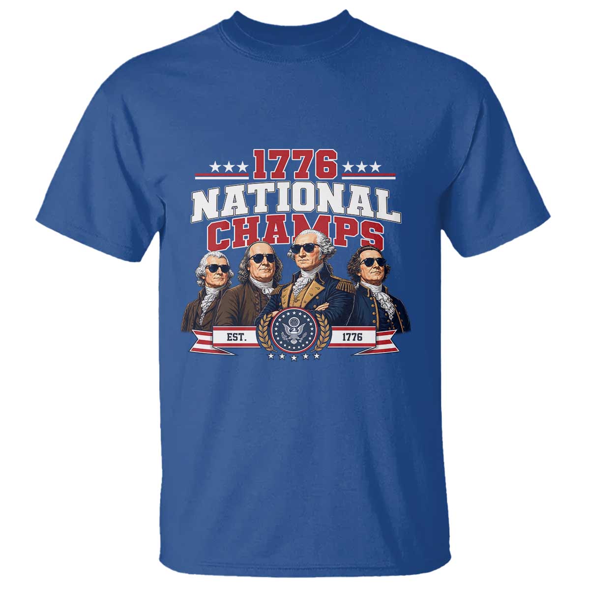 1776 National Champs Est 1776 Vintage Seal T Shirt Funny Cool Sunglasses Presidents and Founding Fathers Sports Style Patriotic