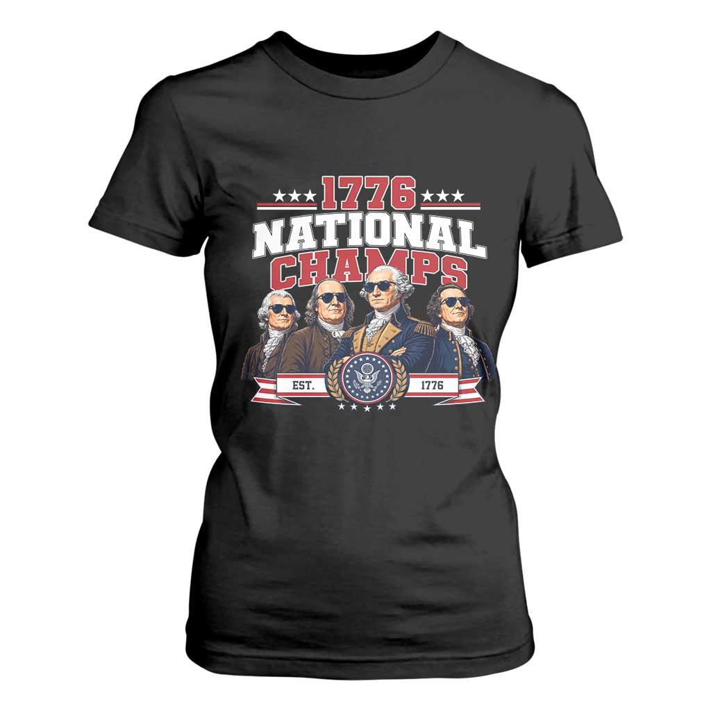 1776 National Champs Est 1776 Vintage Seal T Shirt For Women Funny Cool Sunglasses Presidents and Founding Fathers Sports Style Patriotic TS02 Black Print Your Wear