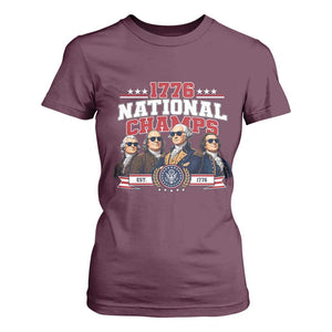 1776 National Champs Est 1776 Vintage Seal T Shirt For Women Funny Cool Sunglasses Presidents and Founding Fathers Sports Style Patriotic TS02 Maroon Print Your Wear