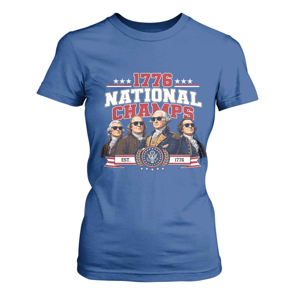 1776 National Champs Est 1776 Vintage Seal T Shirt For Women Funny Cool Sunglasses Presidents and Founding Fathers Sports Style Patriotic TS02 Royal Blue Print Your Wear