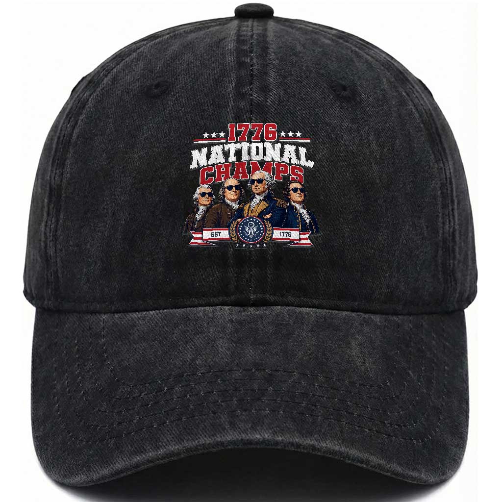 1776 National Champs Est 1776 Vintage Seal Washed Cotton Baseball Cap Funny Cool Sunglasses Presidents and Founding Fathers Sports Style Patriotic