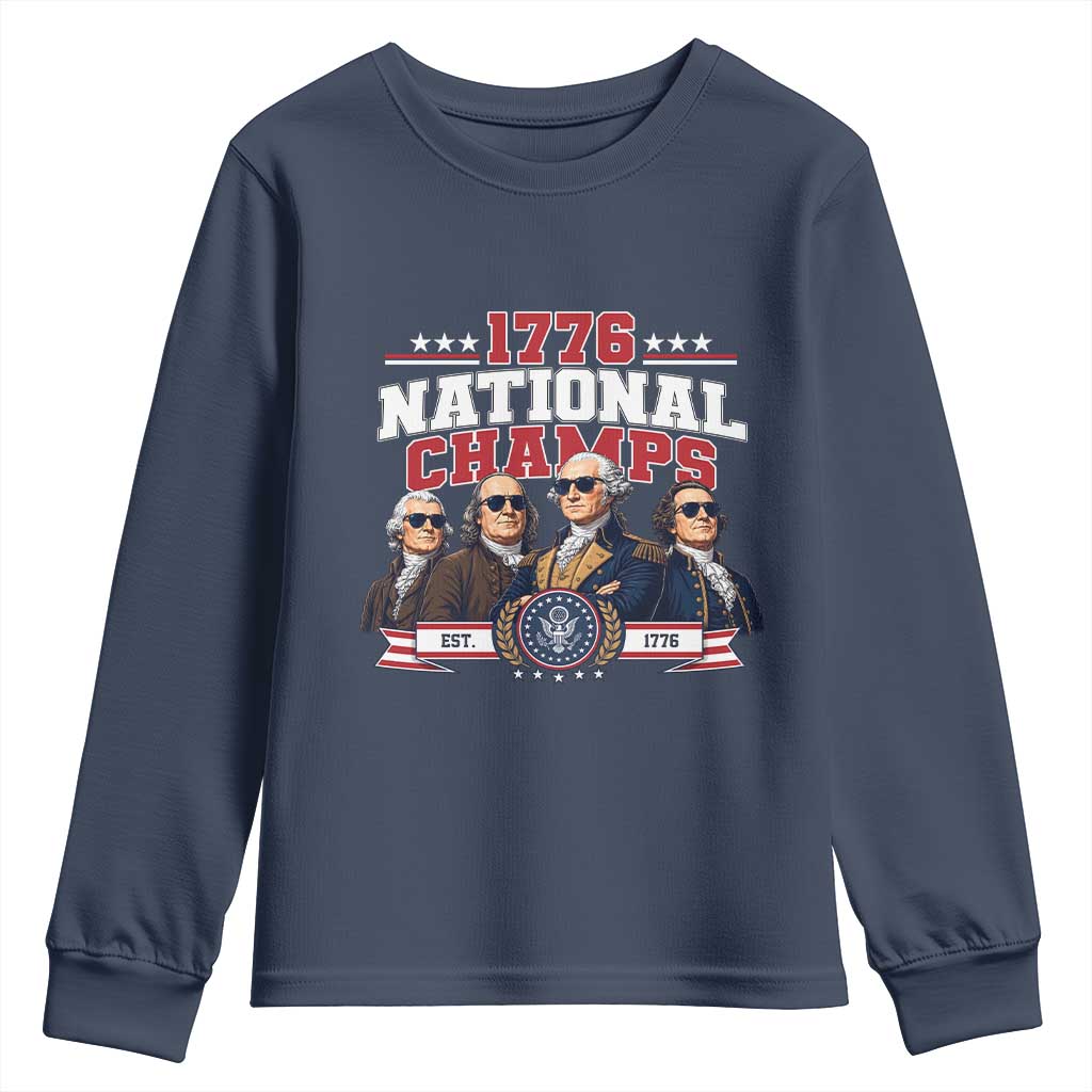 1776 National Champs Est 1776 Vintage Seal Youth Sweatshirt Funny Cool Sunglasses Presidents and Founding Fathers Sports Style Patriotic