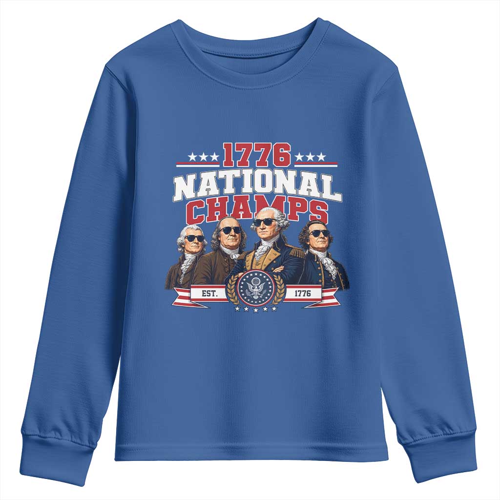 1776 National Champs Est 1776 Vintage Seal Youth Sweatshirt Funny Cool Sunglasses Presidents and Founding Fathers Sports Style Patriotic