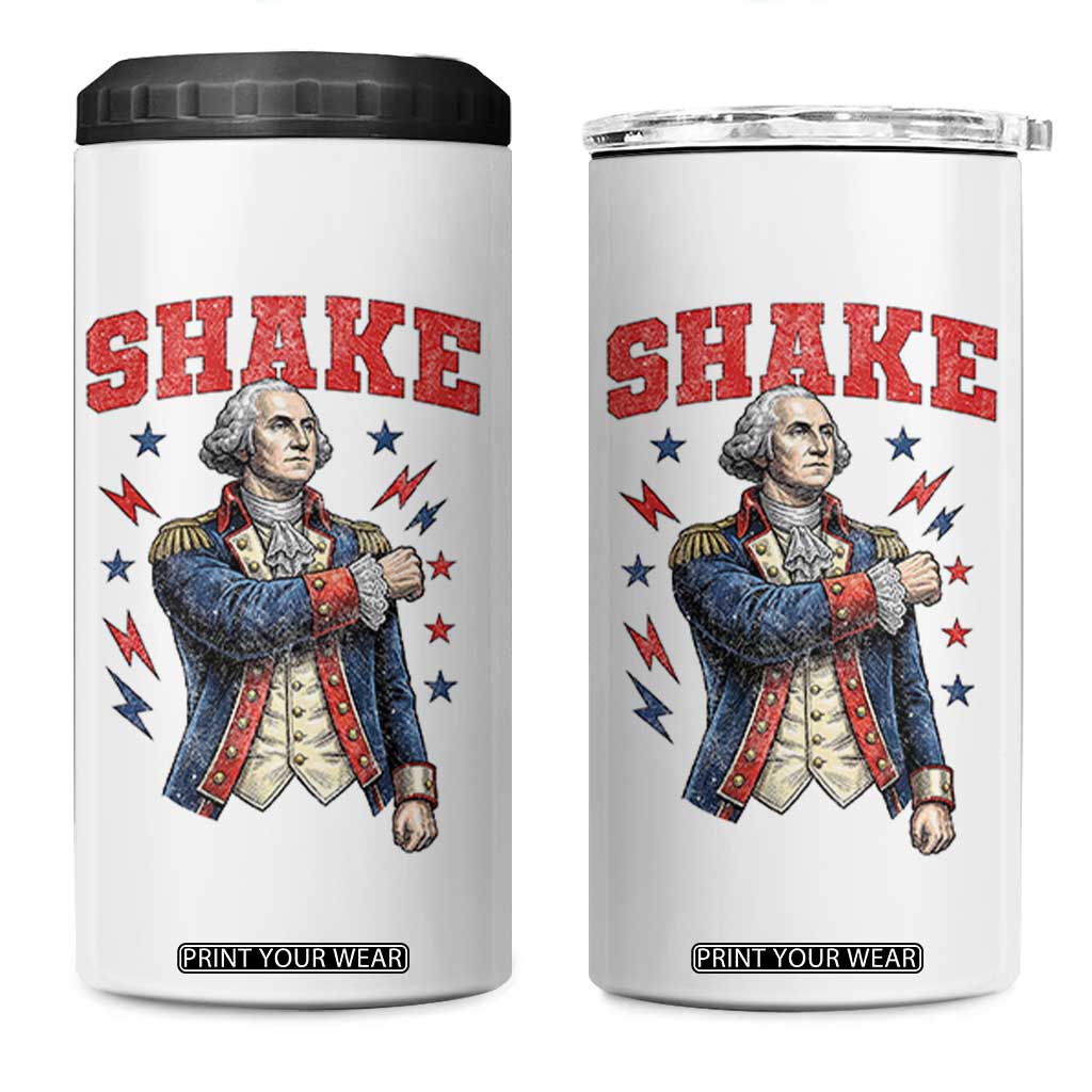 Shake Funny George Washington Patriotic Graphic Matching 4 in 1 Can Cooler Tumbler Vintage Founding Father Distressed Stars and Lightning Bolts Dynamic Duo