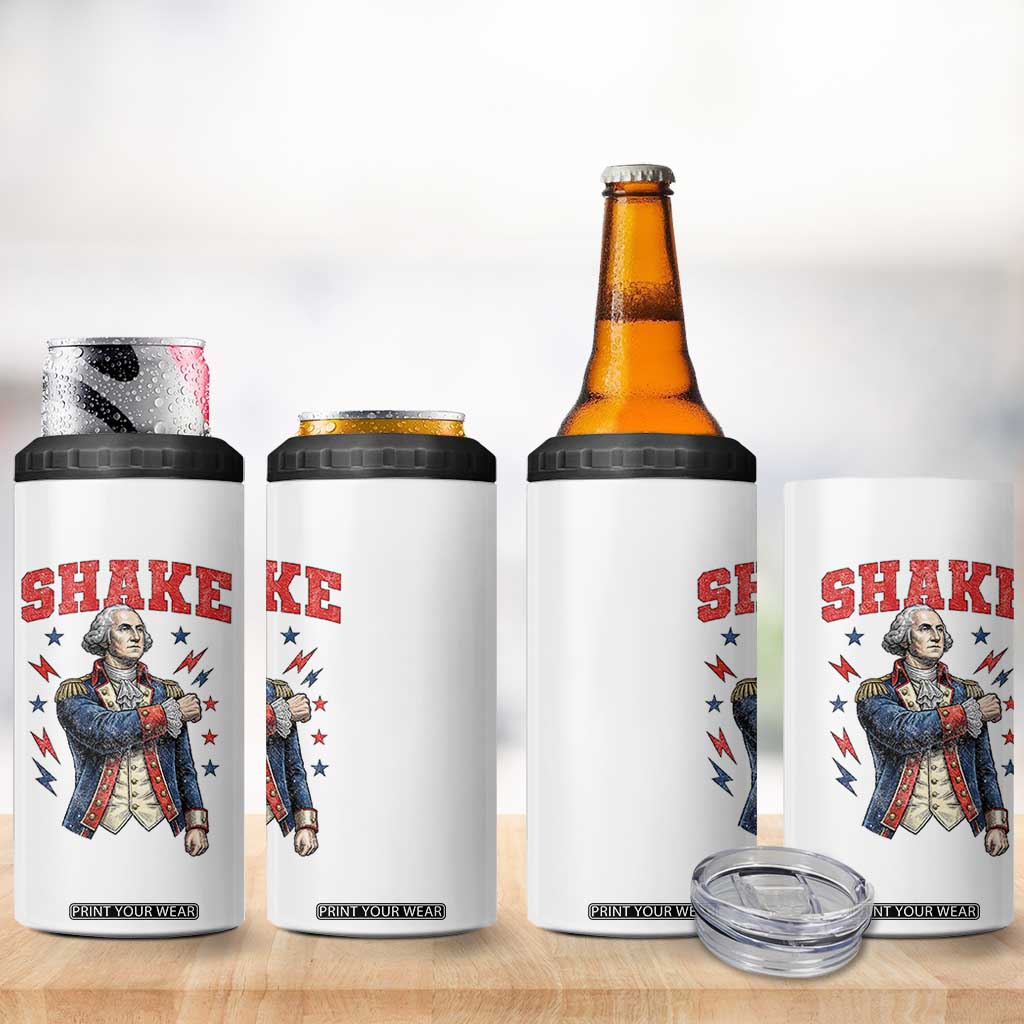 Shake Funny George Washington Patriotic Graphic Matching 4 in 1 Can Cooler Tumbler Vintage Founding Father Distressed Stars and Lightning Bolts Dynamic Duo