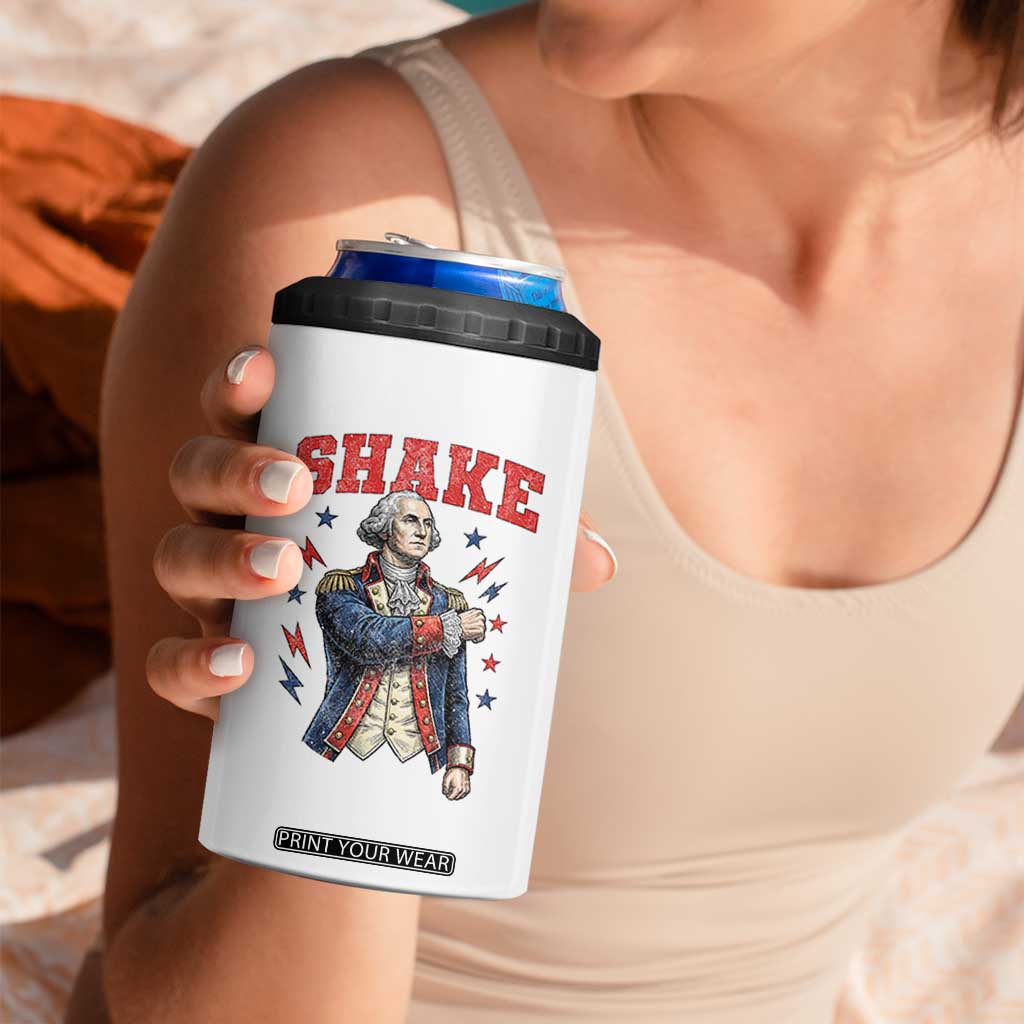 Shake Funny George Washington Patriotic Graphic Matching 4 in 1 Can Cooler Tumbler Vintage Founding Father Distressed Stars and Lightning Bolts Dynamic Duo