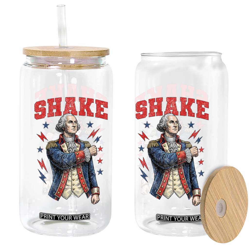 Shake Funny George Washington Patriotic Graphic Matching Glass Can Vintage Founding Father Distressed Stars and Lightning Bolts Dynamic Duo