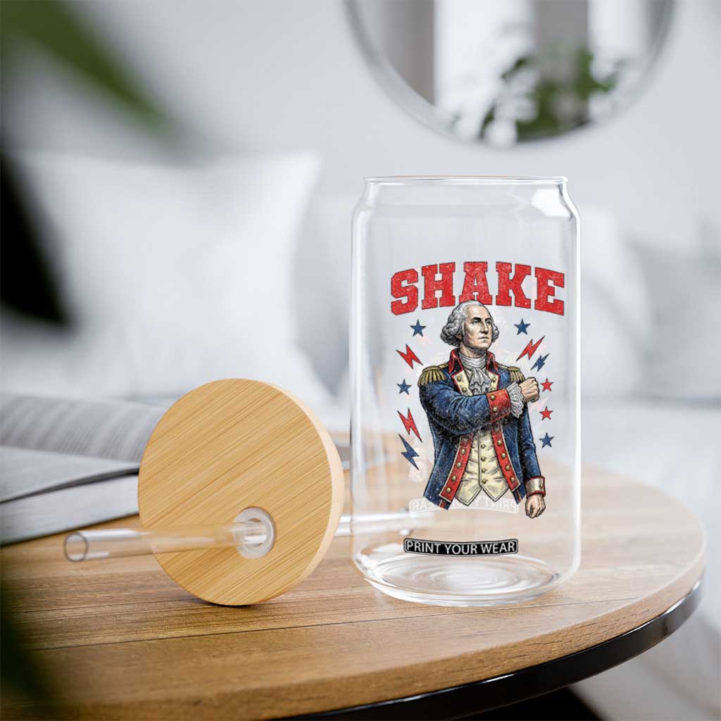 Shake Funny George Washington Patriotic Graphic Matching Glass Can Vintage Founding Father Distressed Stars and Lightning Bolts Dynamic Duo
