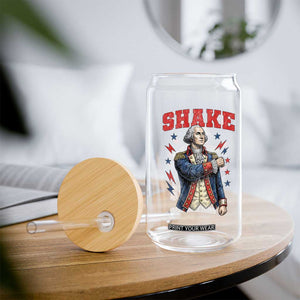 Shake Funny George Washington Patriotic Graphic Matching Glass Can Vintage Founding Father Distressed Stars and Lightning Bolts Dynamic Duo