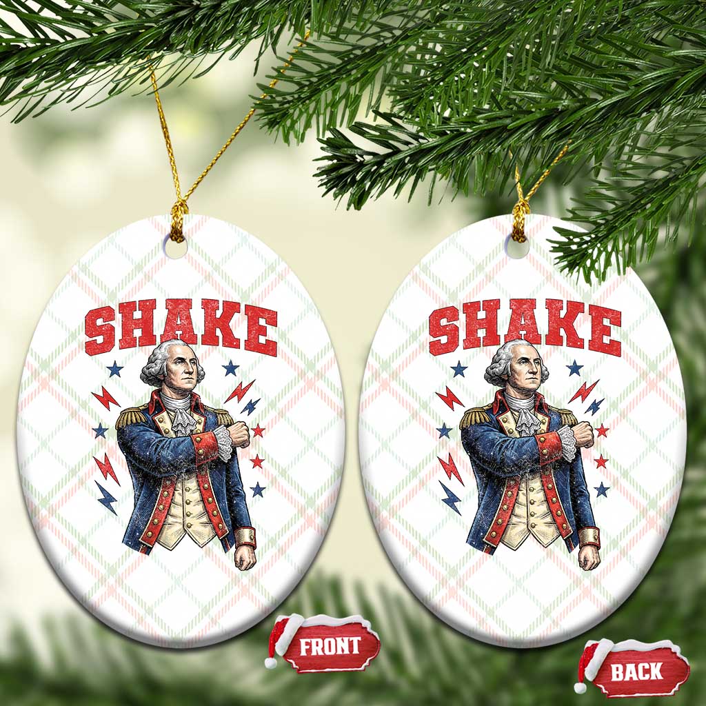 Shake Funny George Washington Patriotic Graphic Matching Ceramic Ornament Vintage Founding Father Distressed Stars and Lightning Bolts Dynamic Duo TS02 Print Your Wear