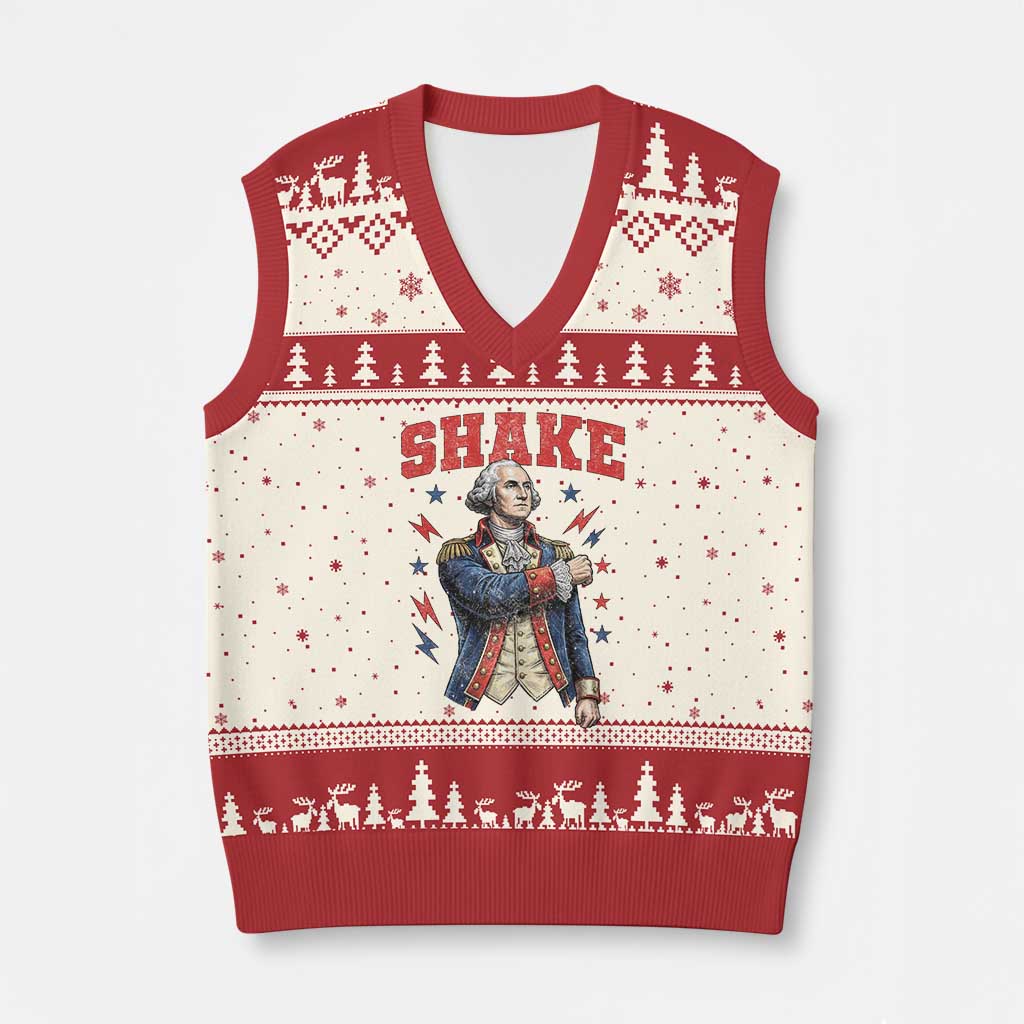 Shake Funny George Washington Patriotic Graphic Matching V-Neck Knit Sweater Vest Vintage Founding Father Distressed Stars and Lightning Bolts Dynamic Duo