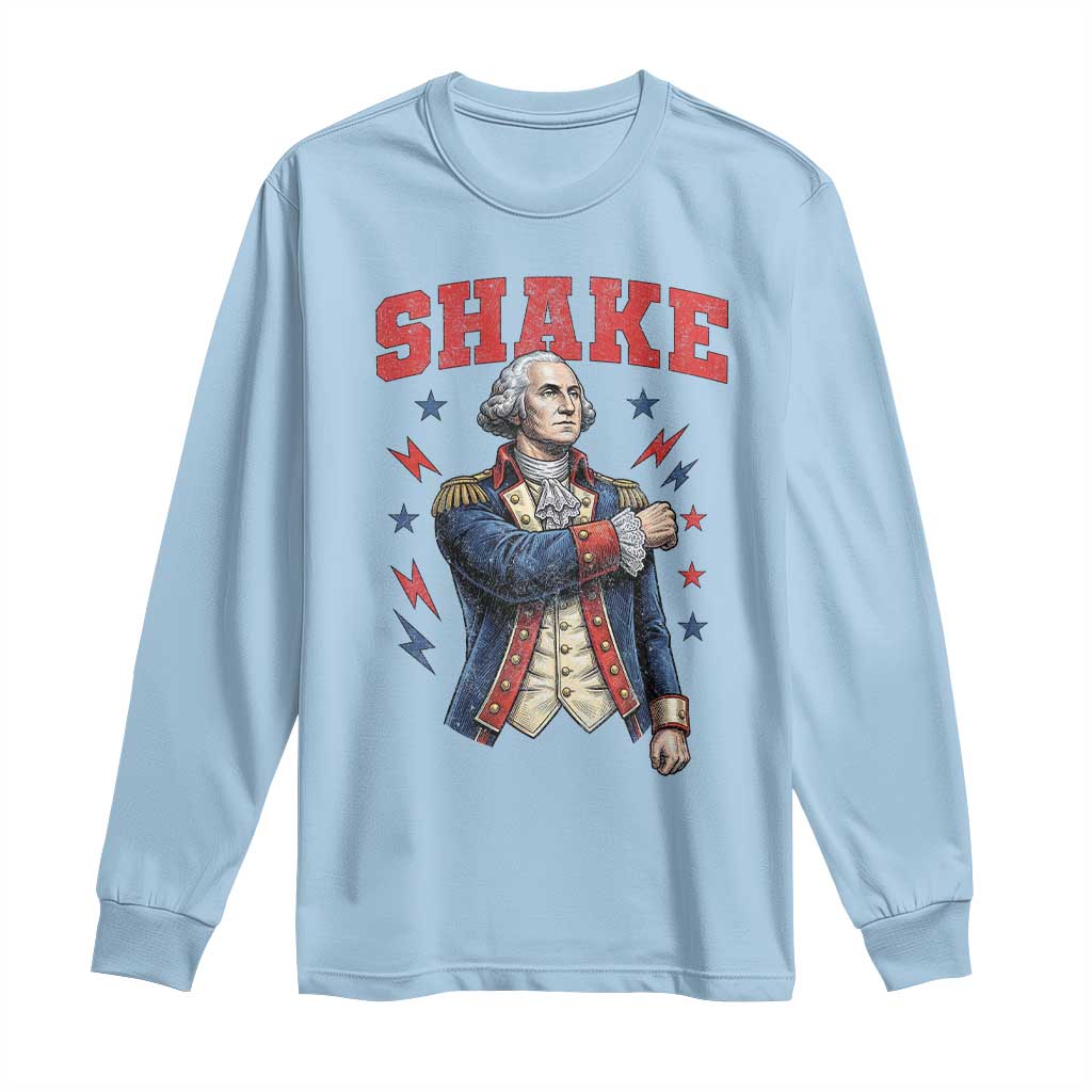 Shake Funny George Washington Patriotic Graphic Matching Long Sleeve Shirt Vintage Founding Father Distressed Stars and Lightning Bolts Dynamic Duo