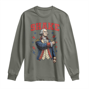 Shake Funny George Washington Patriotic Graphic Matching Long Sleeve Shirt Vintage Founding Father Distressed Stars and Lightning Bolts Dynamic Duo