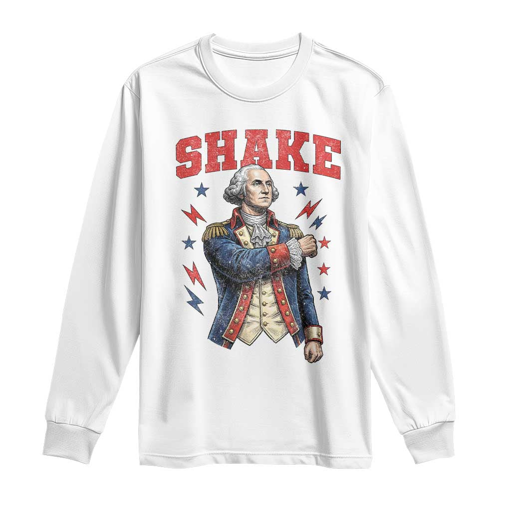 Shake Funny George Washington Patriotic Graphic Matching Long Sleeve Shirt Vintage Founding Father Distressed Stars and Lightning Bolts Dynamic Duo