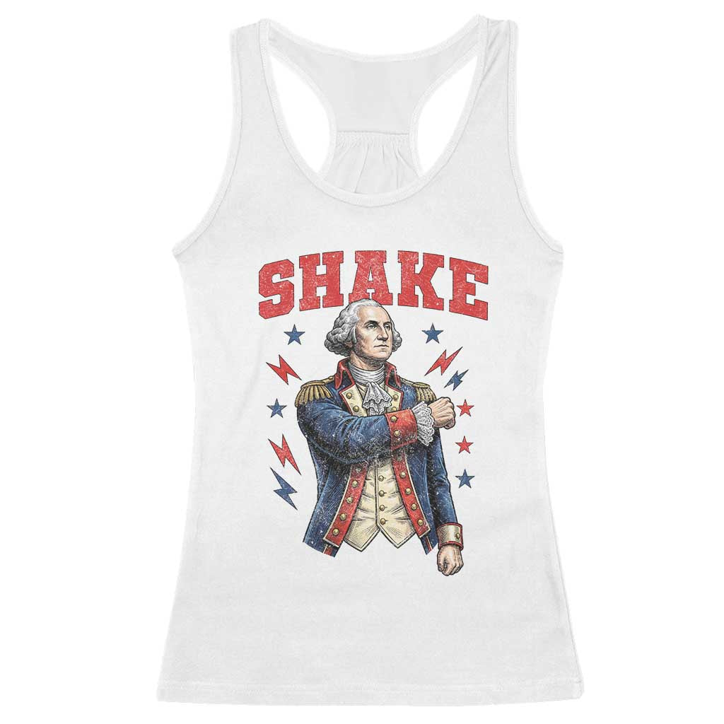 Shake Funny George Washington Patriotic Graphic Matching Racerback Tank Top Vintage Founding Father Distressed Stars and Lightning Bolts Dynamic Duo TS02 White Print Your Wear