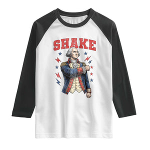 Shake Funny George Washington Patriotic Graphic Matching Raglan Shirt Vintage Founding Father Distressed Stars and Lightning Bolts Dynamic Duo