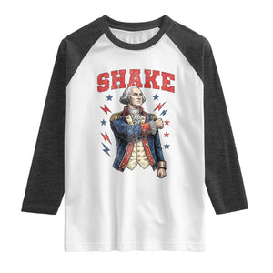 Shake Funny George Washington Patriotic Graphic Matching Raglan Shirt Vintage Founding Father Distressed Stars and Lightning Bolts Dynamic Duo