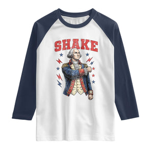 Shake Funny George Washington Patriotic Graphic Matching Raglan Shirt Vintage Founding Father Distressed Stars and Lightning Bolts Dynamic Duo