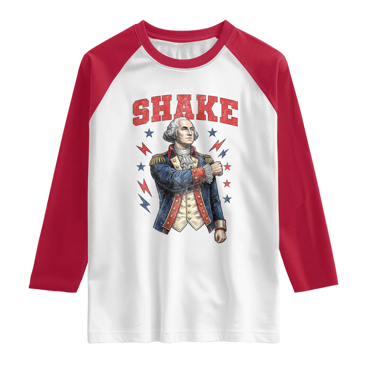 Shake Funny George Washington Patriotic Graphic Matching Raglan Shirt Vintage Founding Father Distressed Stars and Lightning Bolts Dynamic Duo