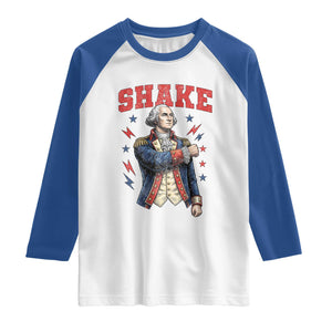 Shake Funny George Washington Patriotic Graphic Matching Raglan Shirt Vintage Founding Father Distressed Stars and Lightning Bolts Dynamic Duo
