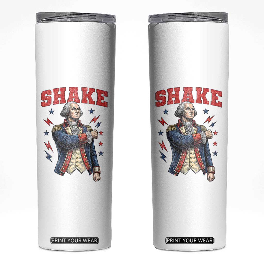 Shake Funny George Washington Patriotic Graphic Matching Skinny Tumbler Vintage Founding Father Distressed Stars and Lightning Bolts Dynamic Duo