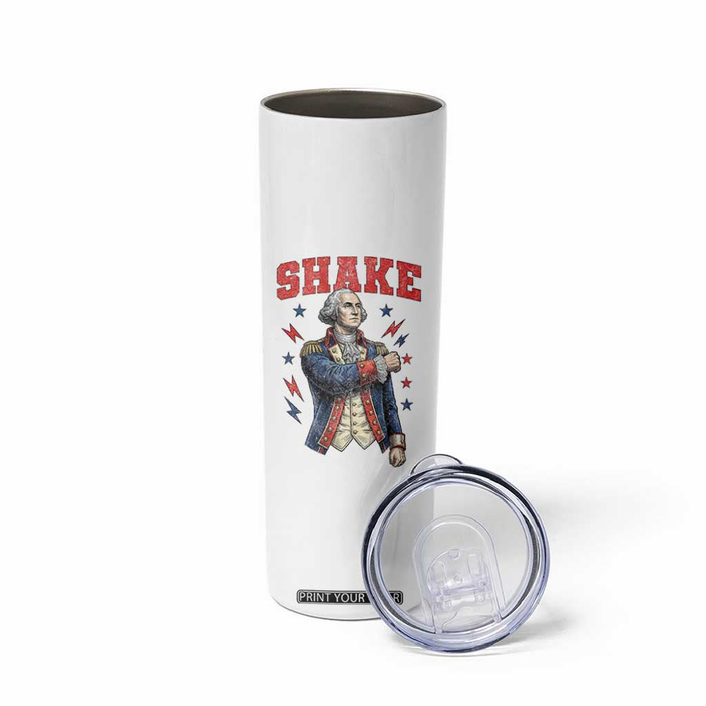 Shake Funny George Washington Patriotic Graphic Matching Skinny Tumbler Vintage Founding Father Distressed Stars and Lightning Bolts Dynamic Duo