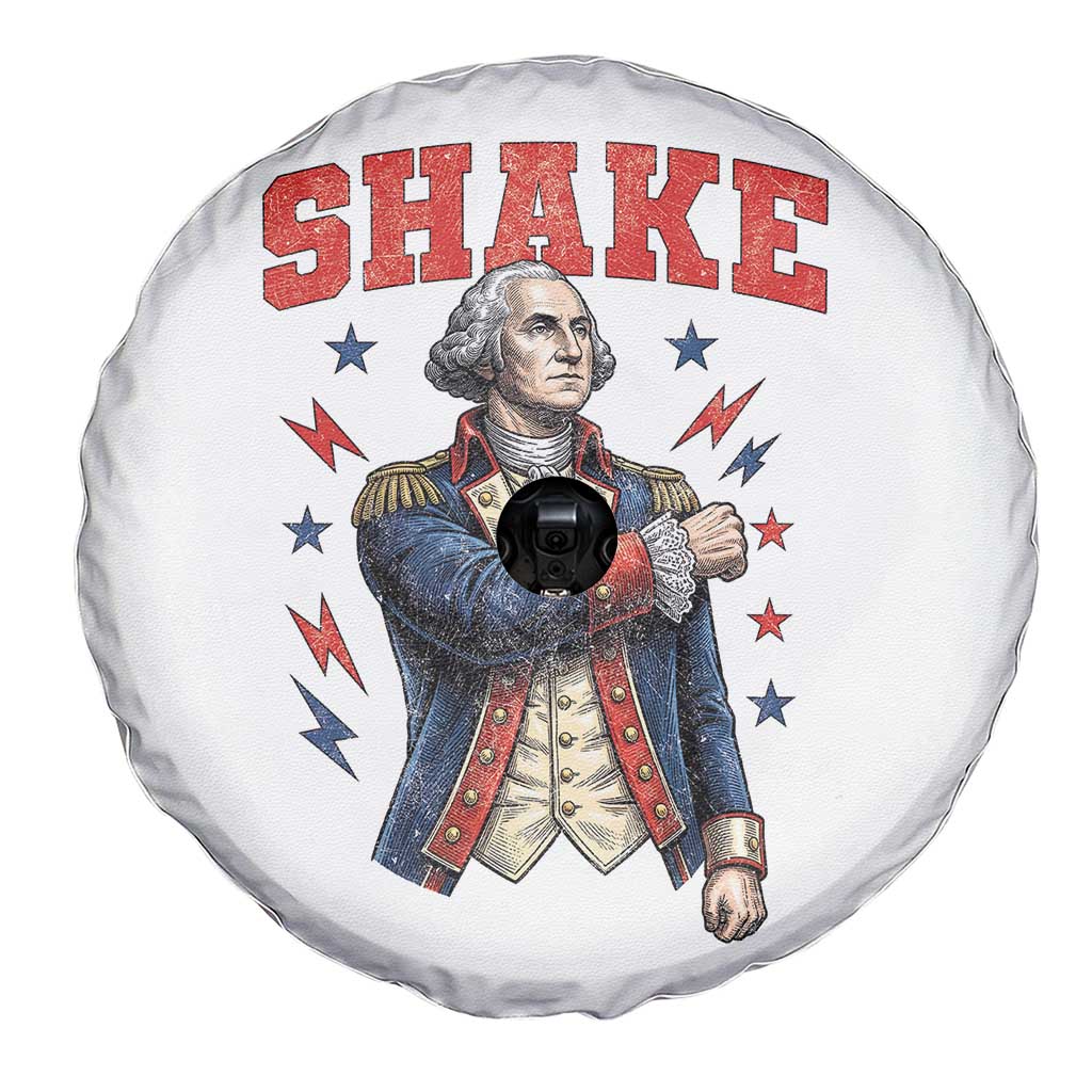 Shake Funny George Washington Patriotic Graphic Matching Spare Tire Cover Vintage Founding Father Distressed Stars and Lightning Bolts Dynamic Duo