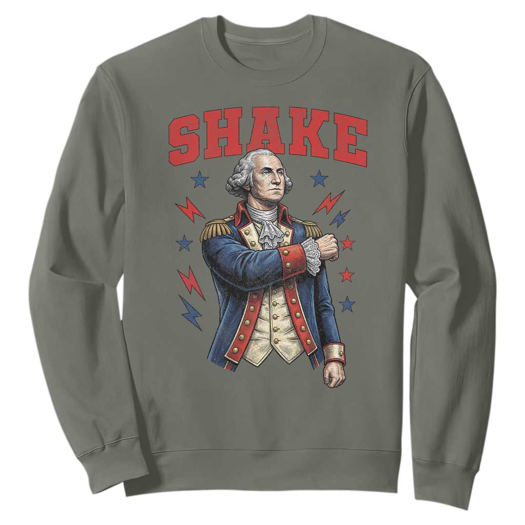 Shake Funny George Washington Patriotic Graphic Matching Sweatshirt Vintage Founding Father Distressed Stars and Lightning Bolts Dynamic Duo