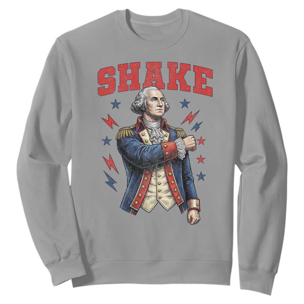 Shake Funny George Washington Patriotic Graphic Matching Sweatshirt Vintage Founding Father Distressed Stars and Lightning Bolts Dynamic Duo