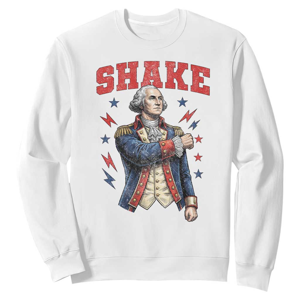 Shake Funny George Washington Patriotic Graphic Matching Sweatshirt Vintage Founding Father Distressed Stars and Lightning Bolts Dynamic Duo