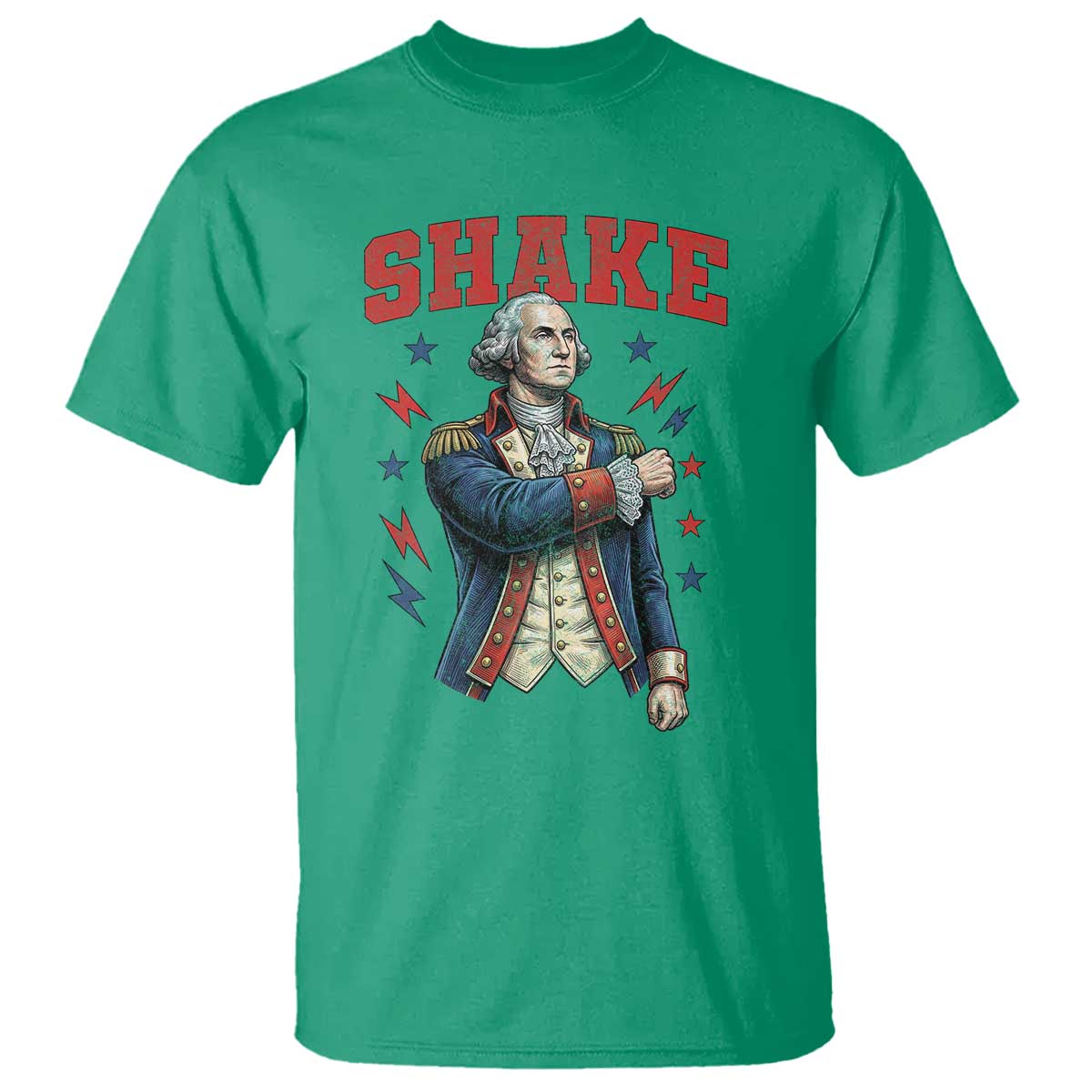 Shake Funny George Washington Patriotic Graphic Matching T Shirt Vintage Founding Father Distressed Stars and Lightning Bolts Dynamic Duo