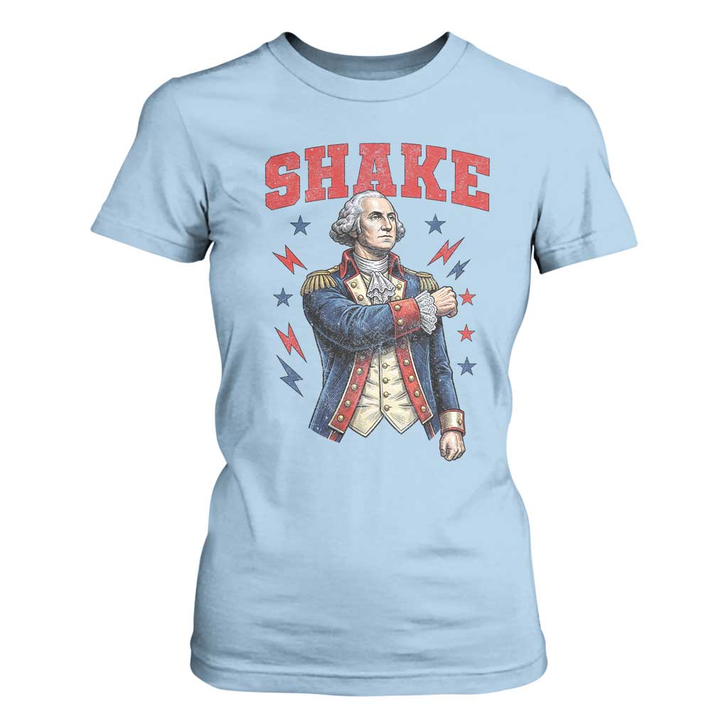 Shake Funny George Washington Patriotic Graphic Matching T Shirt For Women Vintage Founding Father Distressed Stars and Lightning Bolts Dynamic Duo
