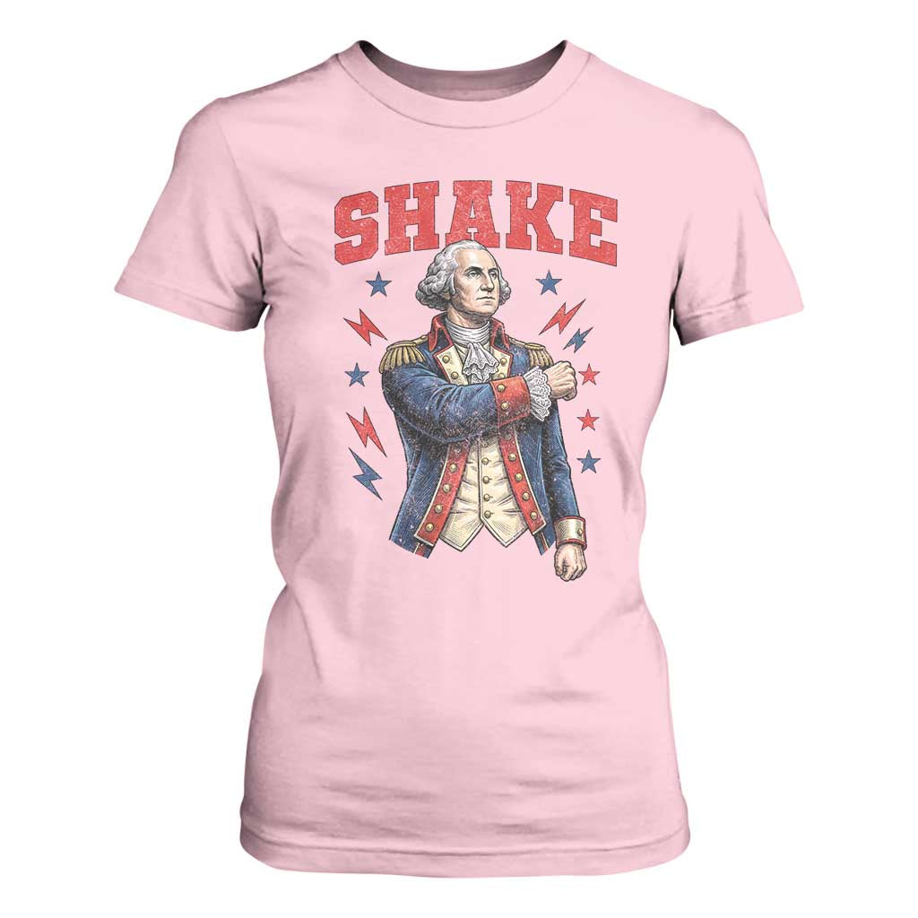 Shake Funny George Washington Patriotic Graphic Matching T Shirt For Women Vintage Founding Father Distressed Stars and Lightning Bolts Dynamic Duo
