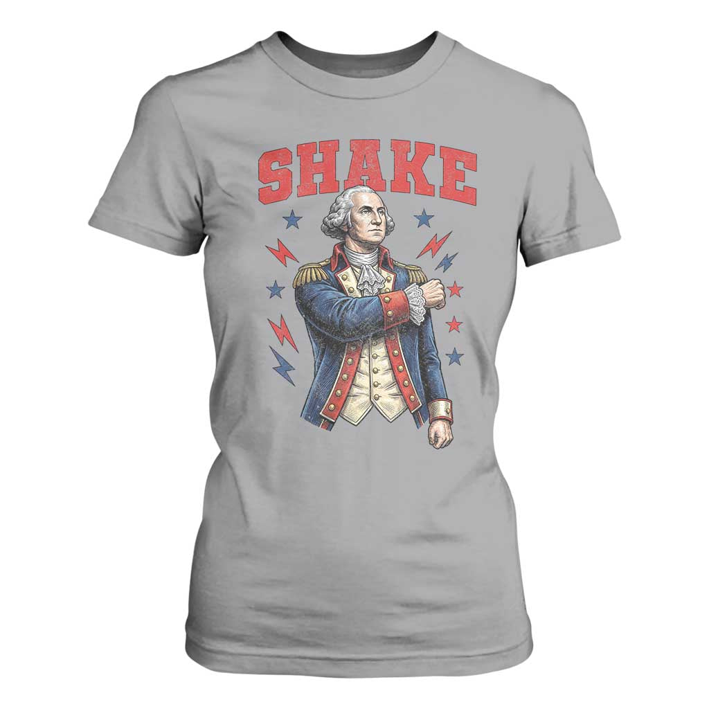 Shake Funny George Washington Patriotic Graphic Matching T Shirt For Women Vintage Founding Father Distressed Stars and Lightning Bolts Dynamic Duo