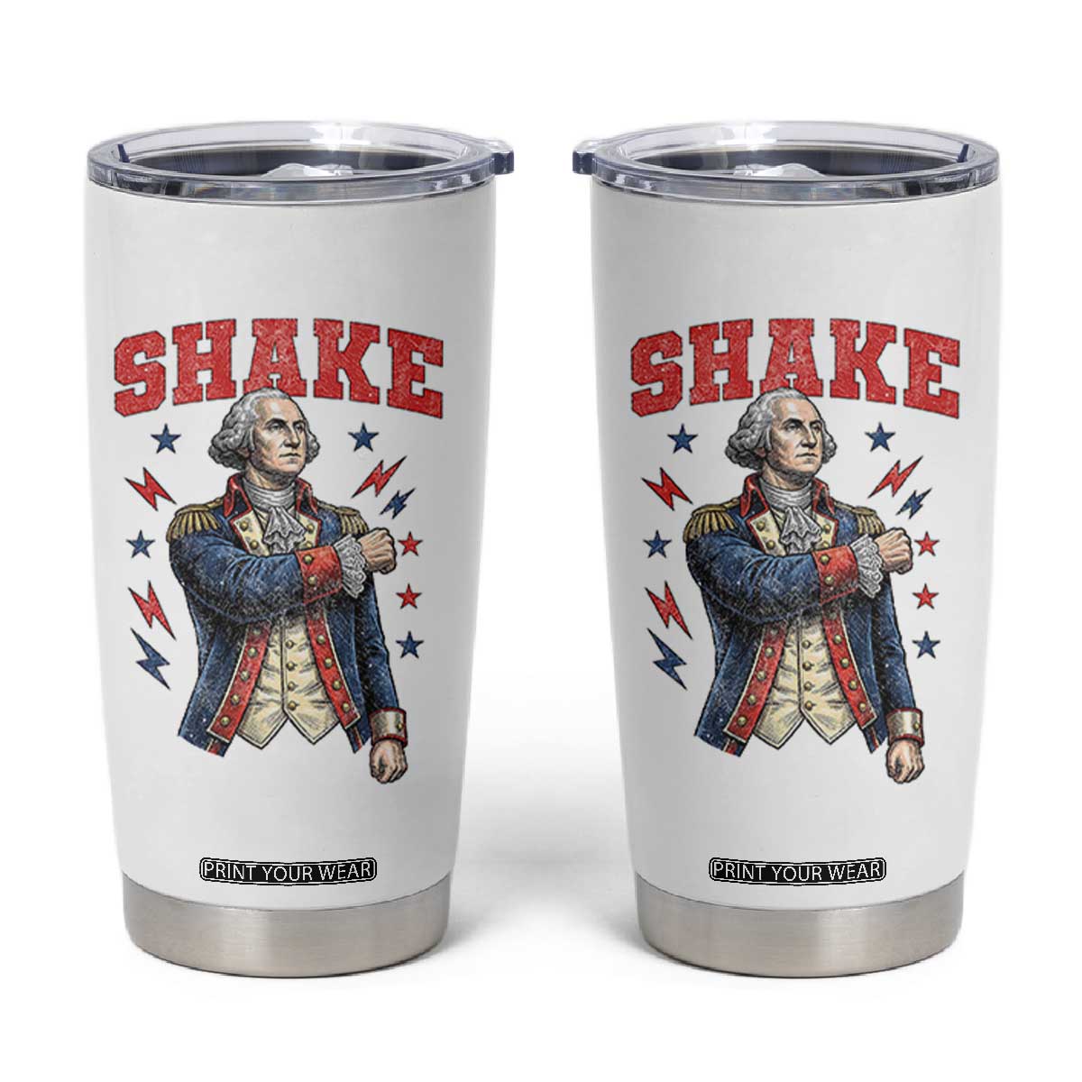Shake Funny George Washington Patriotic Graphic Matching Tumbler Cup Vintage Founding Father Distressed Stars and Lightning Bolts Dynamic Duo