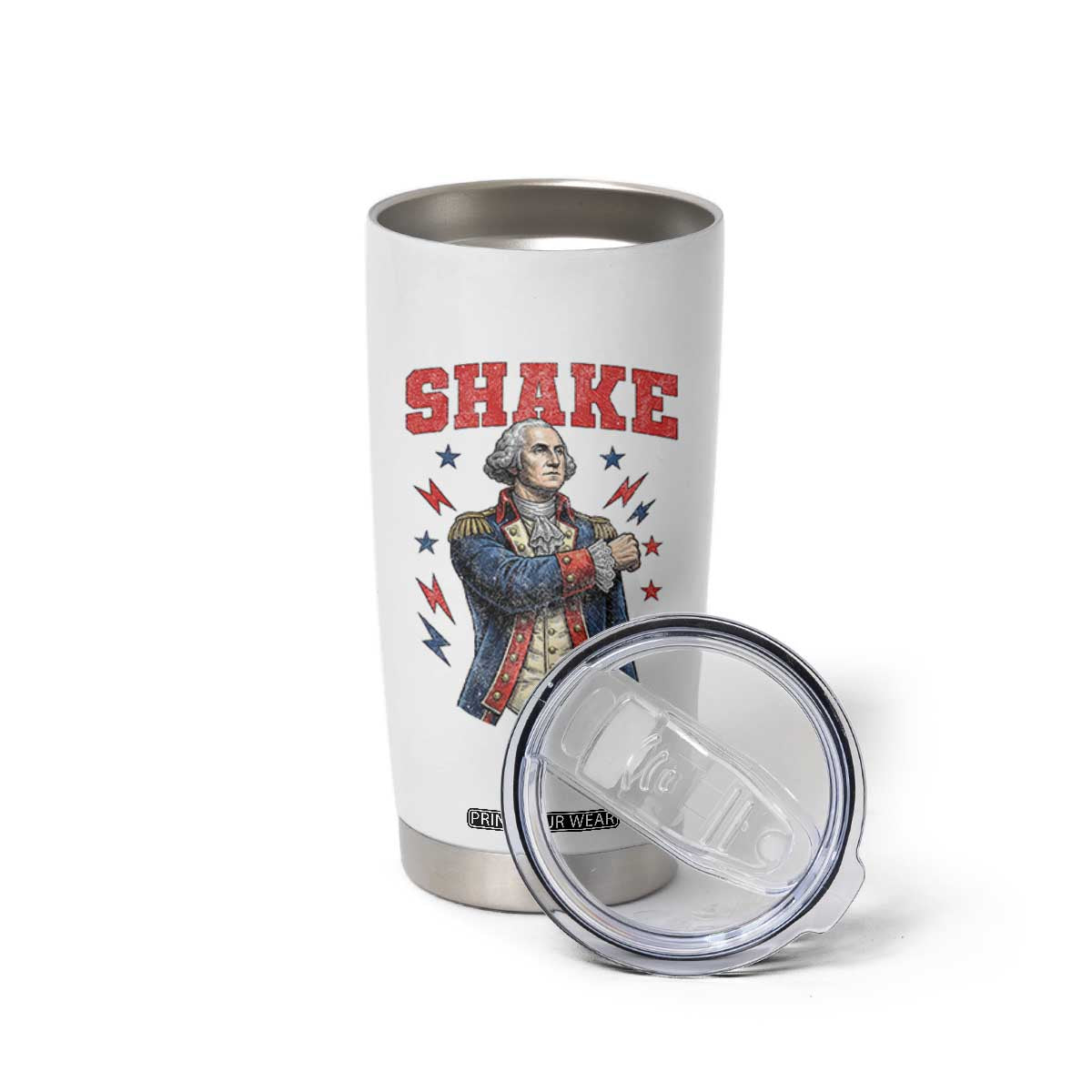 Shake Funny George Washington Patriotic Graphic Matching Tumbler Cup Vintage Founding Father Distressed Stars and Lightning Bolts Dynamic Duo