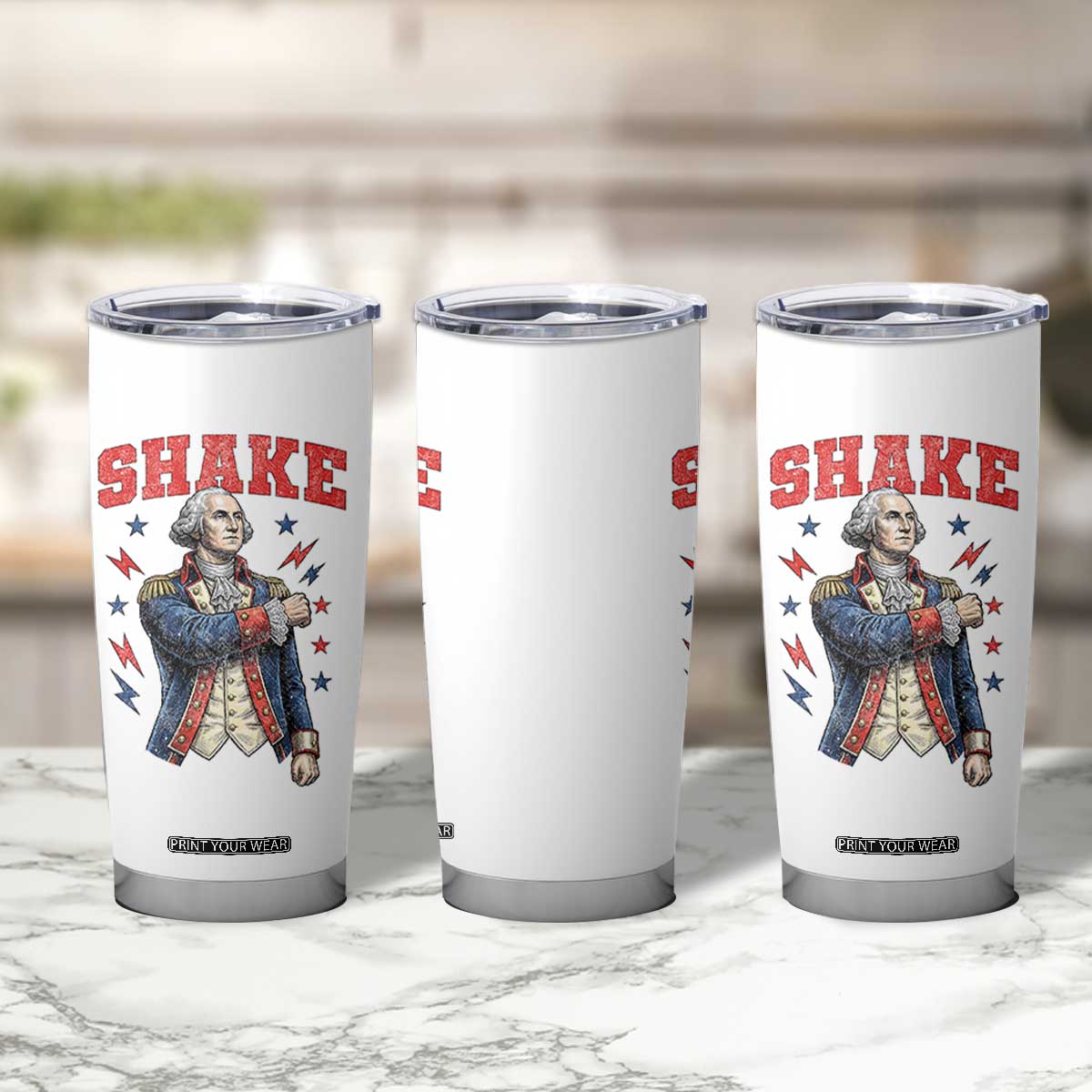 Shake Funny George Washington Patriotic Graphic Matching Tumbler Cup Vintage Founding Father Distressed Stars and Lightning Bolts Dynamic Duo
