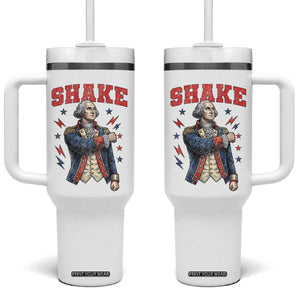 Shake Funny George Washington Patriotic Graphic Matching Tumbler With Handle Vintage Founding Father Distressed Stars and Lightning Bolts Dynamic Duo