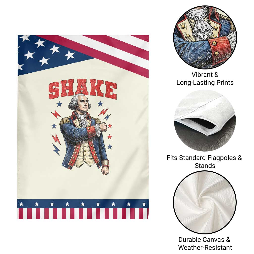 Shake Funny George Washington Graphic Matching Patriotic Garden Flag Vintage Founding Father Distressed Stars and Lightning Bolts Dynamic Duo