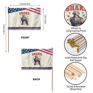 Shake Funny George Washington Graphic Matching Patriotic Handheld Flag Vintage Founding Father Distressed Stars and Lightning Bolts Dynamic Duo