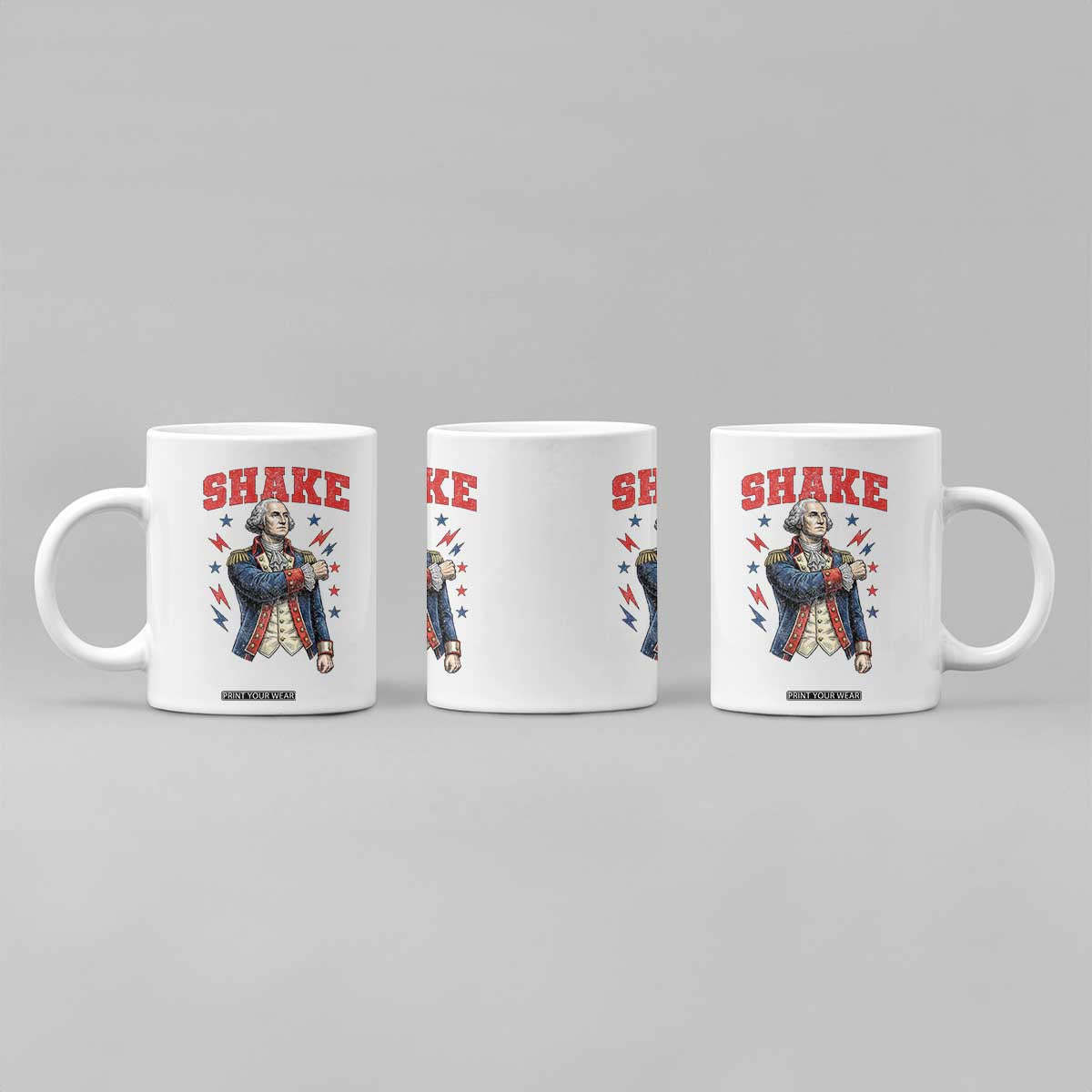Shake Funny George Washington Patriotic Graphic Matching Coffee Mug Vintage Founding Father Distressed Stars and Lightning Bolts Dynamic Duo
