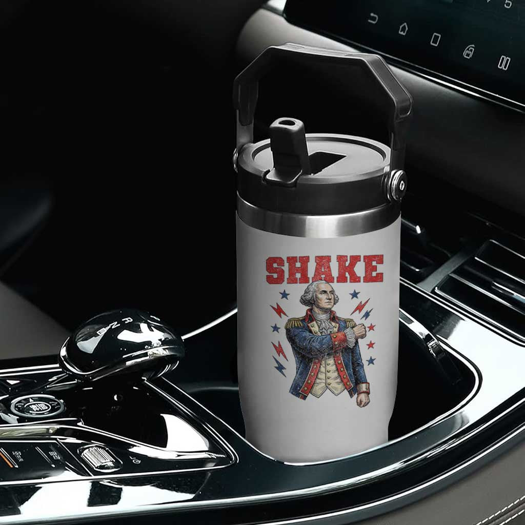 Shake Funny George Washington Patriotic Graphic Matching Flip Straw Tumbler Vintage Founding Father Distressed Stars and Lightning Bolts Dynamic Duo