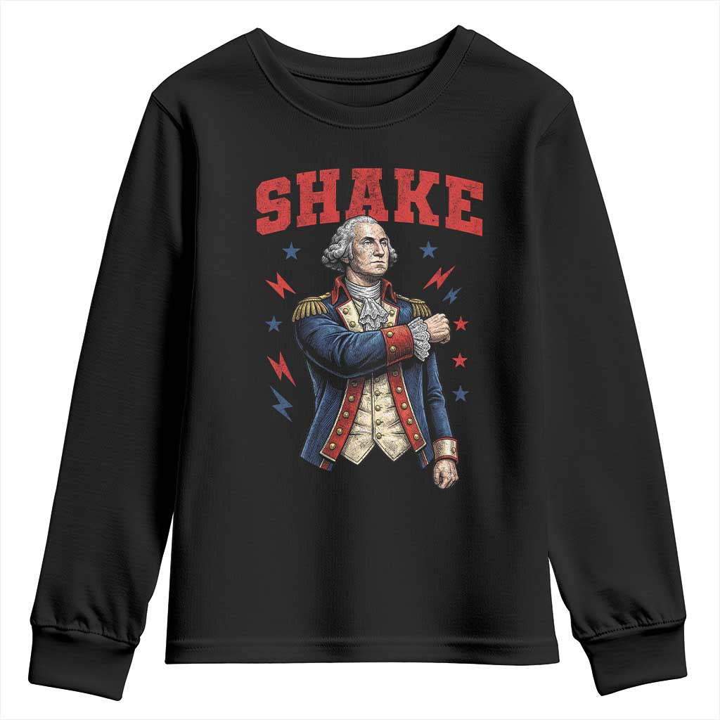 Shake Funny George Washington Patriotic Graphic Matching Youth Sweatshirt Vintage Founding Father Distressed Stars and Lightning Bolts Dynamic Duo