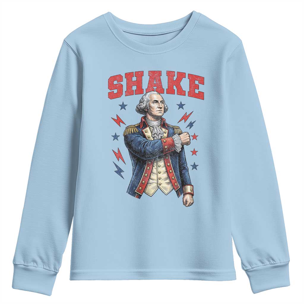 Shake Funny George Washington Patriotic Graphic Matching Youth Sweatshirt Vintage Founding Father Distressed Stars and Lightning Bolts Dynamic Duo