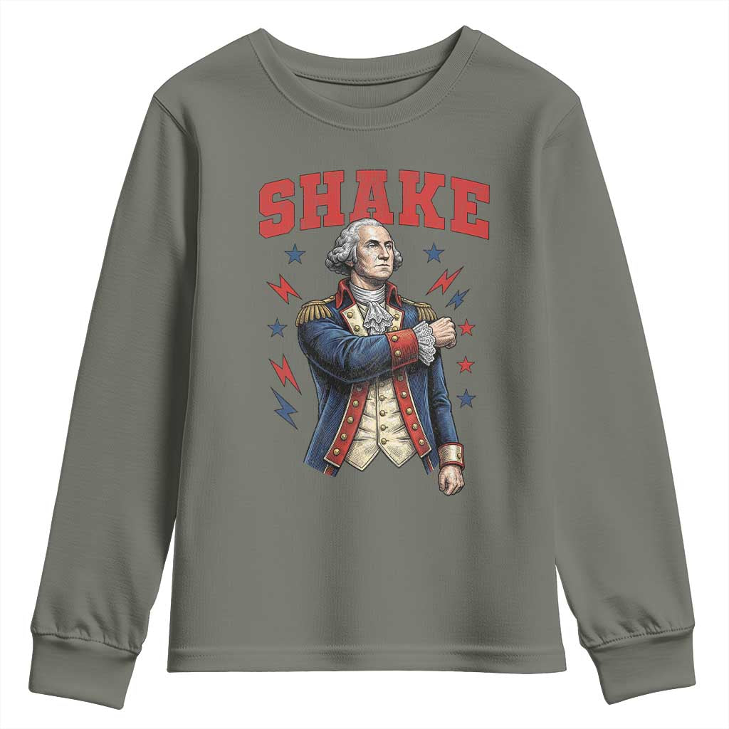 Shake Funny George Washington Patriotic Graphic Matching Youth Sweatshirt Vintage Founding Father Distressed Stars and Lightning Bolts Dynamic Duo