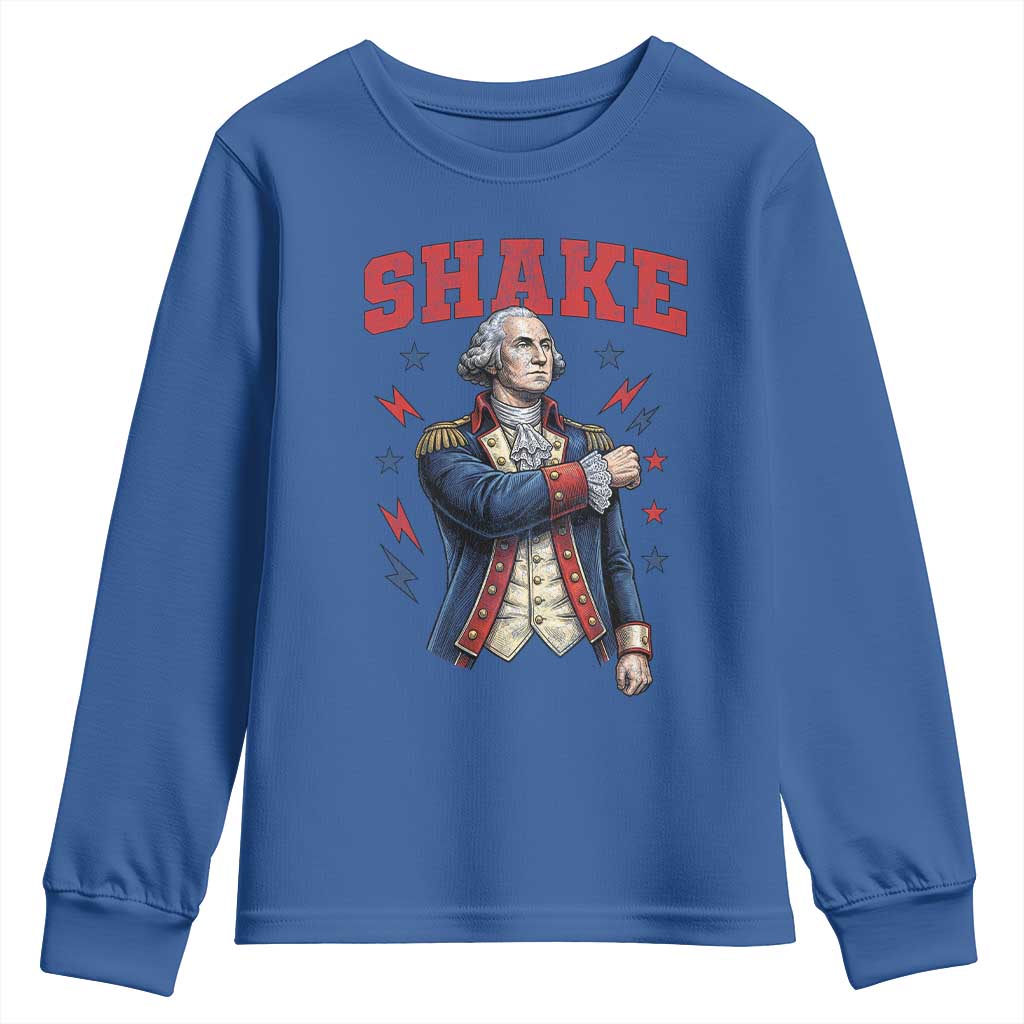 Shake Funny George Washington Patriotic Graphic Matching Youth Sweatshirt Vintage Founding Father Distressed Stars and Lightning Bolts Dynamic Duo