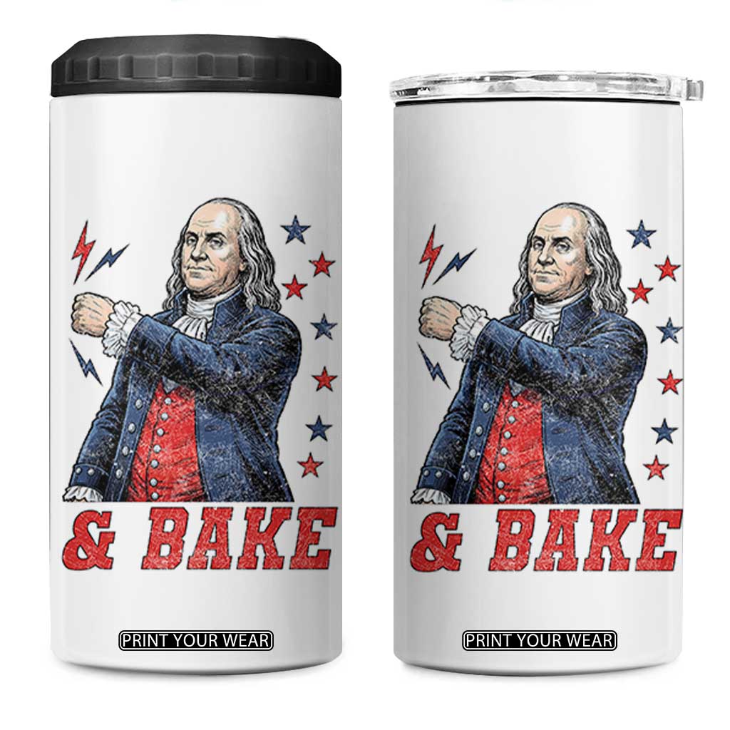 And Bake Funny Benjamin Franklin Patriotic Graphic Matching 4 in 1 Can Cooler Tumbler Vintage Founding Father Distressed Stars and Lightning Bolts Dynamic Duo