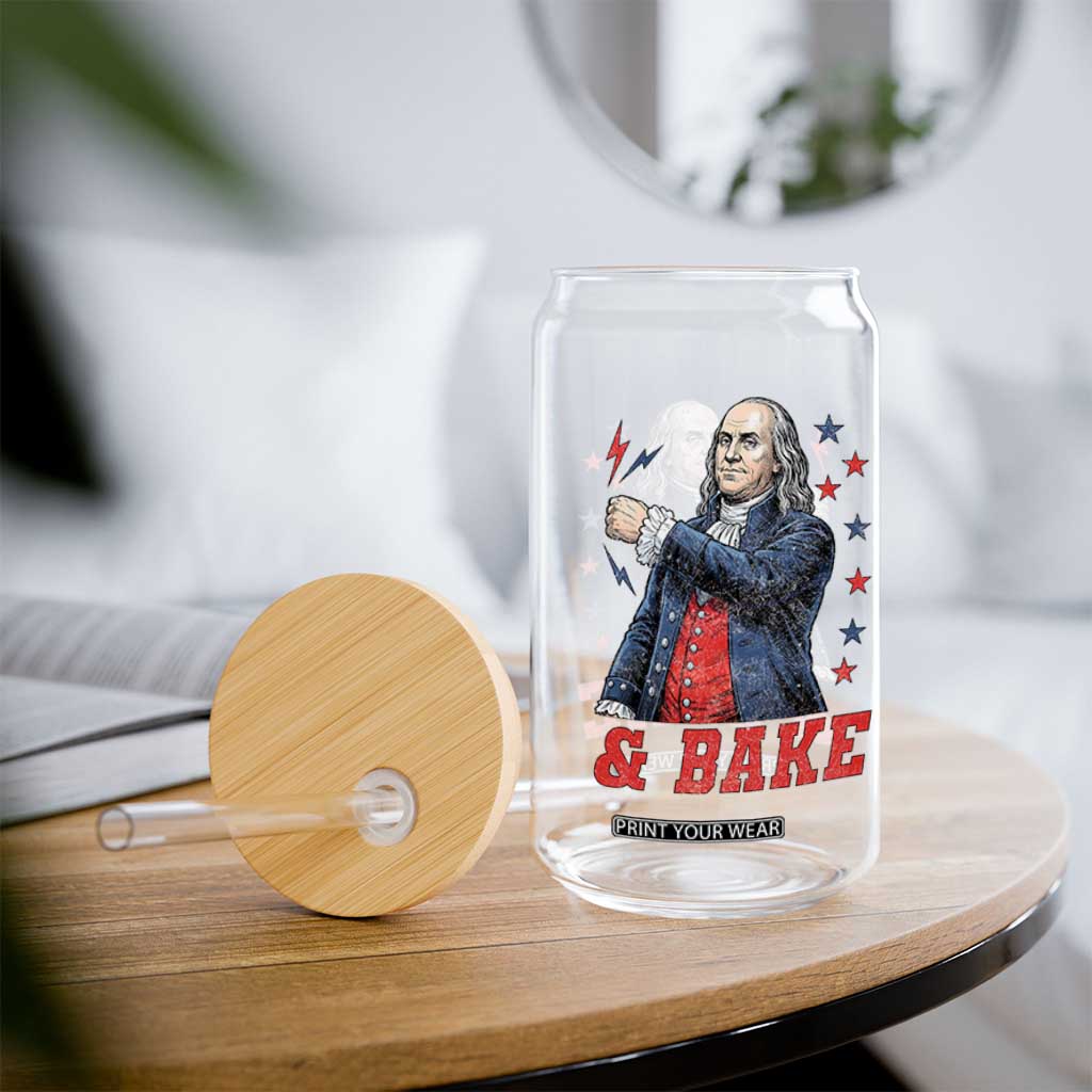 And Bake Funny Benjamin Franklin Patriotic Graphic Matching Glass Can Vintage Founding Father Distressed Stars and Lightning Bolts Dynamic Duo