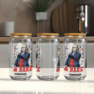 And Bake Funny Benjamin Franklin Patriotic Graphic Matching Glass Can Vintage Founding Father Distressed Stars and Lightning Bolts Dynamic Duo