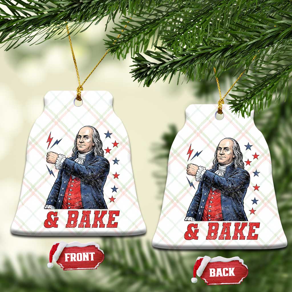 And Bake Funny Benjamin Franklin Patriotic Graphic Matching Ceramic Ornament Vintage Founding Father Distressed Stars and Lightning Bolts Dynamic Duo